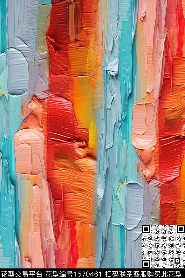 真丝抽象油画肌理数码印花华亿平台下载（图片编号: 1570461） - 瓦栏（Walan）