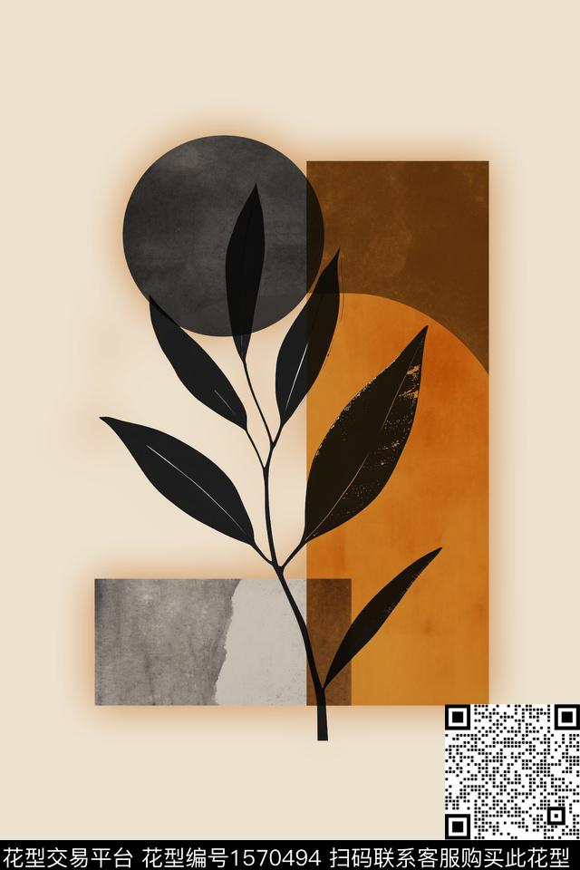 定位几何叶子数码印花华亿平台下载（图片编号: 1570494） - 瓦栏（Walan）