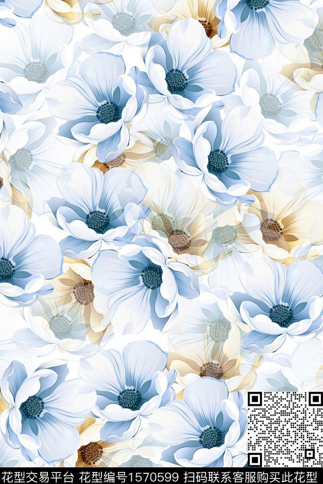 花卉满版散花叠加数码印花华亿平台下载（图片编号: 1570599） - 瓦栏（Walan）