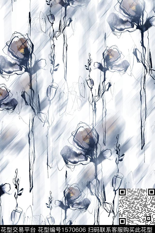 水墨花卉水彩花卉数码印花华亿平台下载（图片编号: 1570606） - 瓦栏（Walan）