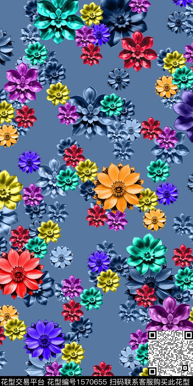 花卉小碎花中老年女装数码印花华亿平台下载（图片编号: 1570655） - 瓦栏（Walan）