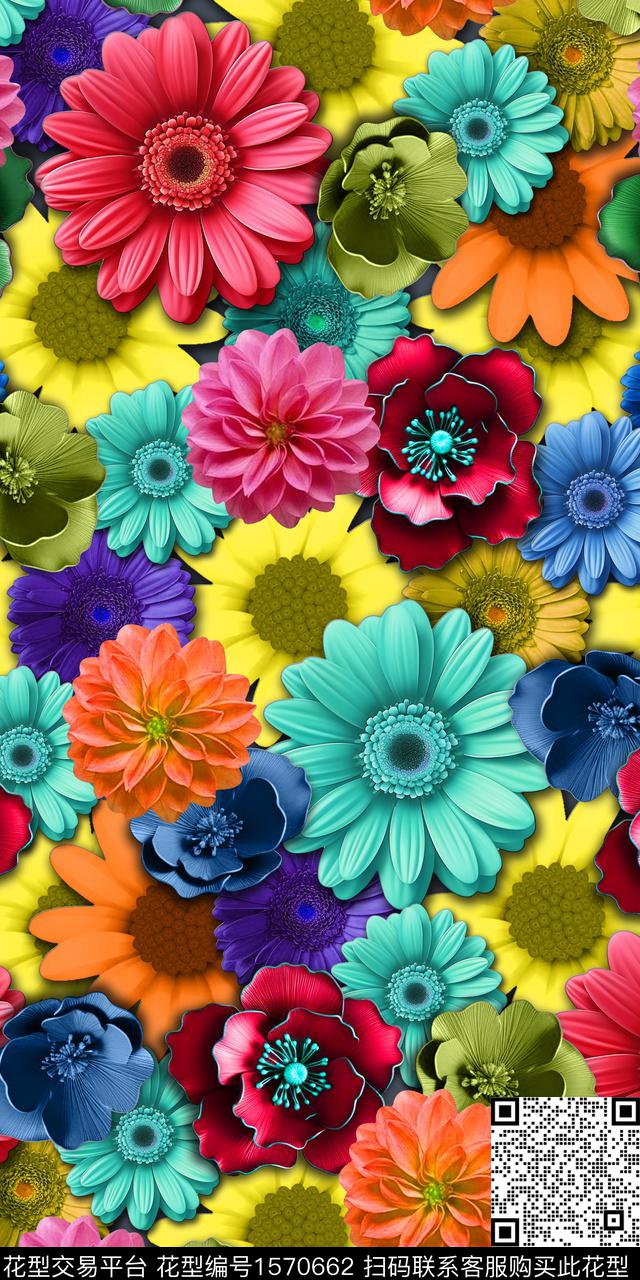 花卉中老年花卉满版散花数码印花华亿平台下载（图片编号: 1570662） - 瓦栏（Walan）