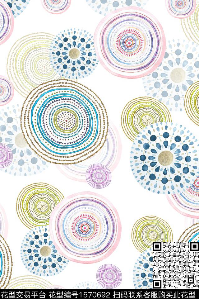 民族风几何圆数码印花华亿平台下载（图片编号: 1570692） - 瓦栏（Walan）