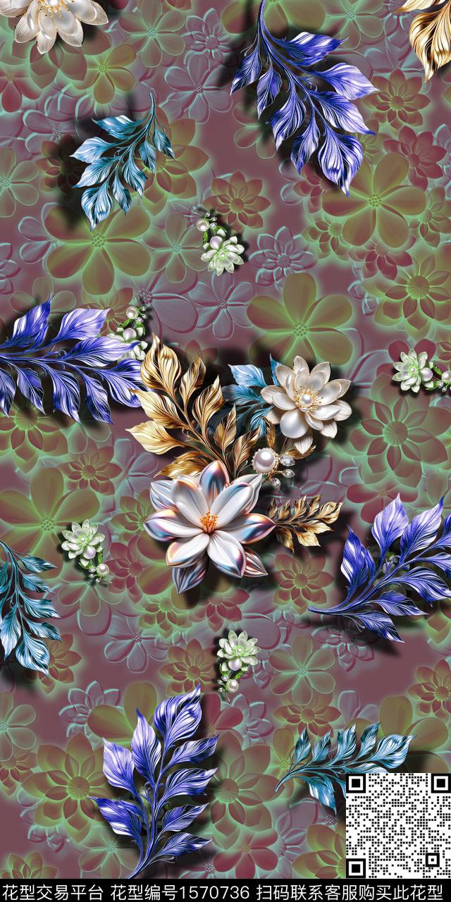 花卉立体花卉底纹数码印花华亿平台下载（图片编号: 1570736） - 瓦栏（Walan）