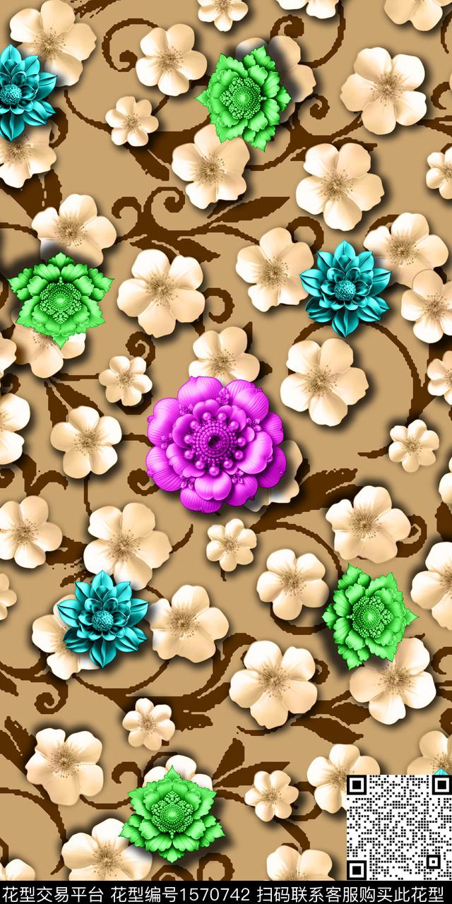 花卉中老年女装珠宝花数码印花华亿平台下载（图片编号: 1570742） - 瓦栏（Walan）
