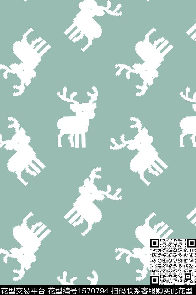 鹿像素风童装传统印花华亿平台下载（图片编号: 1570794） - 瓦栏（Walan）