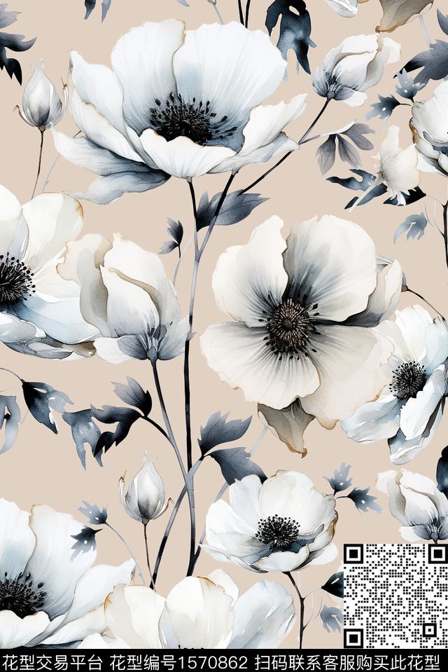 真丝时尚大花数码印花华亿平台下载（图片编号: 1570862） - 瓦栏（Walan）