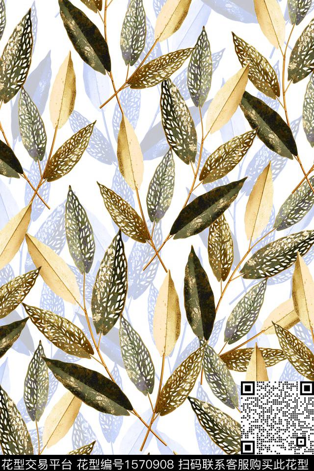 叶子影花绿植树叶数码印花华亿平台下载（图片编号: 1570908） - 瓦栏（Walan）