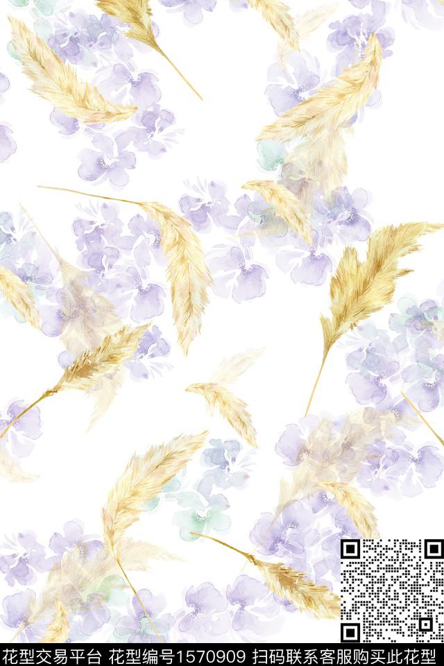 花卉水彩花卉清爽数码印花华亿平台下载（图片编号: 1570909） - 瓦栏（Walan）