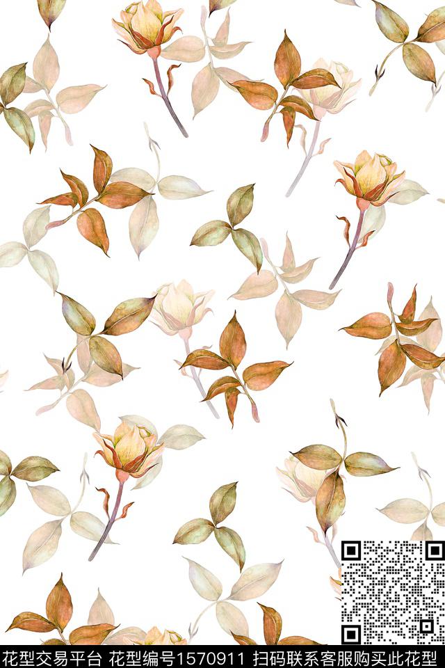 花卉水彩花卉影花数码印花华亿平台下载（图片编号: 1570911） - 瓦栏（Walan）