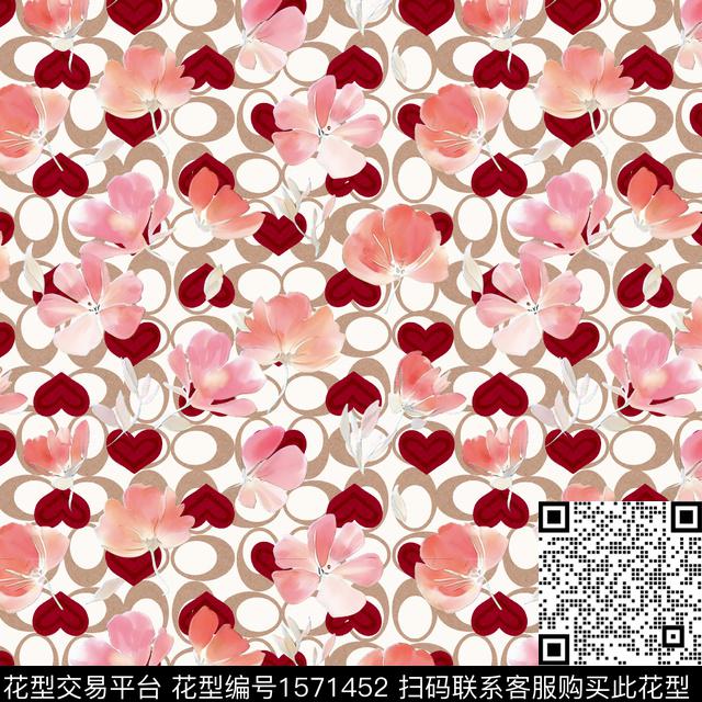 花卉粉色几何数码印花华亿平台下载（图片编号: 1571452） - 瓦栏（Walan）