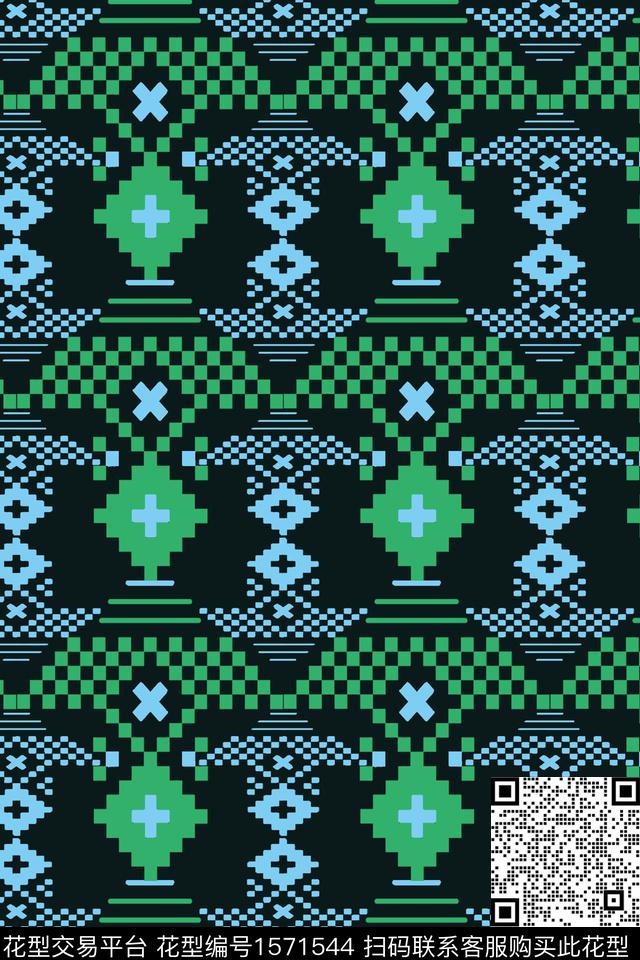 民族风绿色几何传统印花华亿平台下载（图片编号: 1571544） - 瓦栏（Walan）