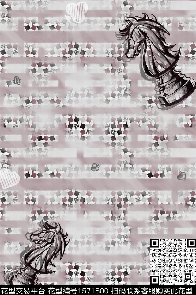 渐变几何格子数码印花华亿平台下载（图片编号: 1571800） - 瓦栏（Walan）