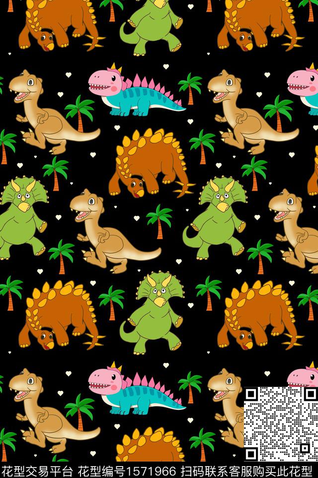 卡通动物恐龙椰子树数码印花华亿平台下载（图片编号: 1571966） - 瓦栏（Walan）