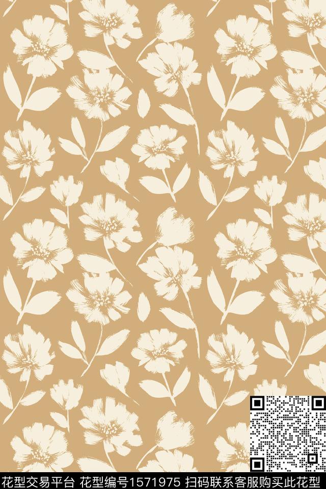 花卉笔触满版散花数码印花华亿平台下载（图片编号: 1571975） - 瓦栏（Walan）