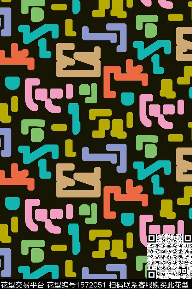 趣味黑底炫彩传统印花华亿平台下载（图片编号: 1572051） - 瓦栏（Walan）