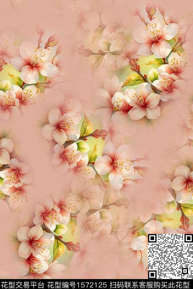 花卉影花朦胧花卉数码印花华亿平台下载（图片编号: 1572125） - 瓦栏（Walan）