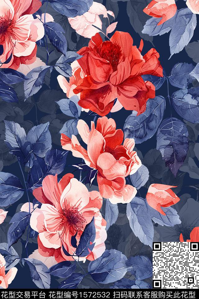 真丝时尚大花数码印花华亿平台下载（图片编号: 1572532） - 瓦栏（Walan）