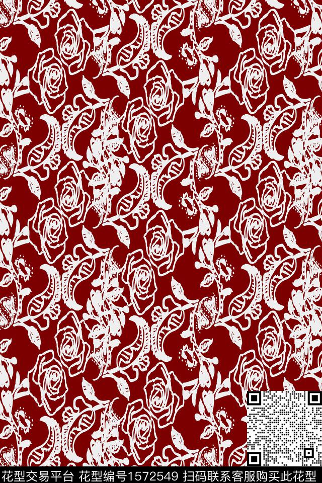 花卉线条花卉满版散花数码印花华亿平台下载（图片编号: 1572549） - 瓦栏（Walan）