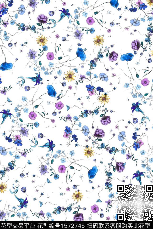 花卉旗袍数码印花华亿平台下载（图片编号: 1572745） - 瓦栏（Walan）