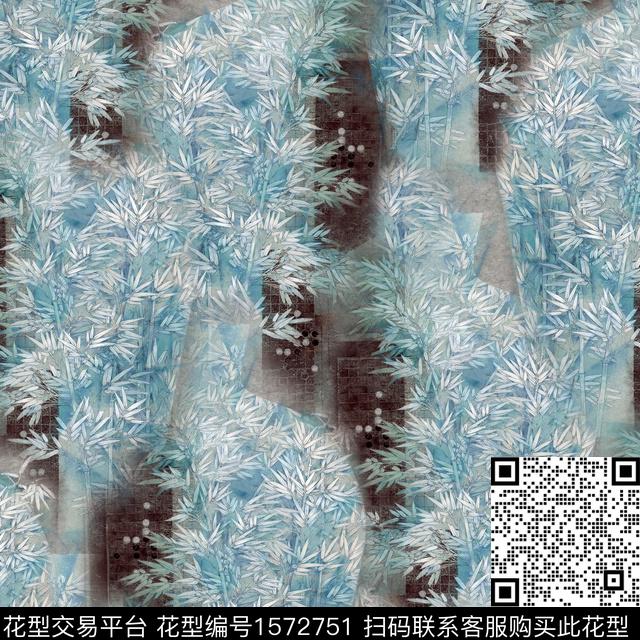 绿植树叶复古旗袍数码印花华亿平台下载（图片编号: 1572751） - 瓦栏（Walan）