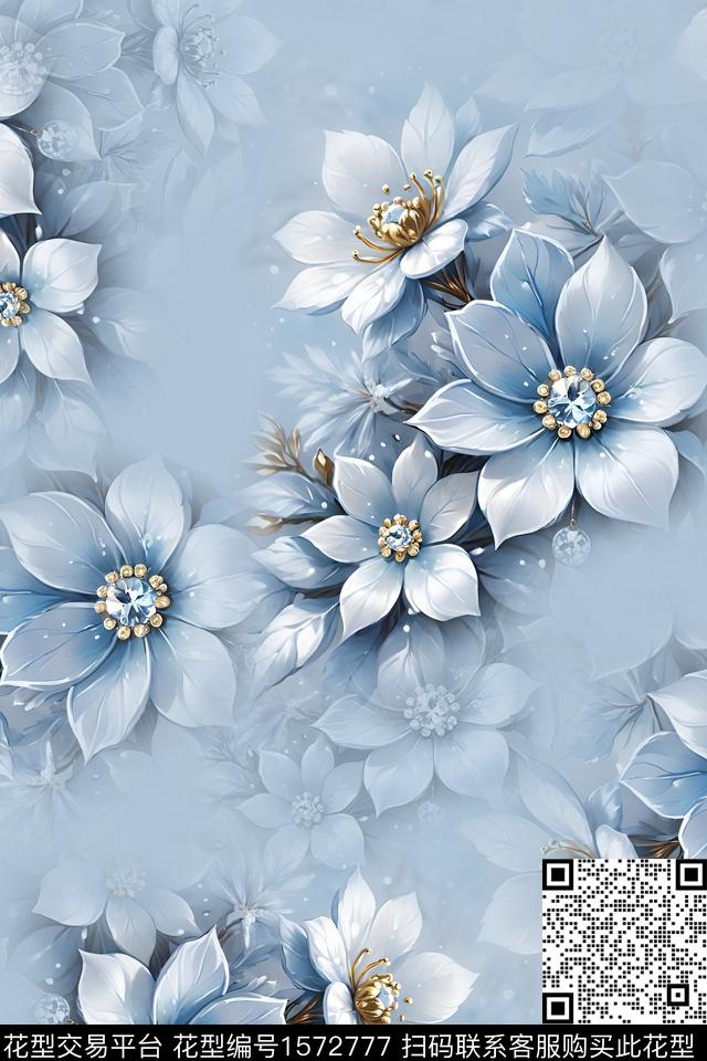 花卉影花跳接数码印花华亿平台下载（图片编号: 1572777） - 瓦栏（Walan）