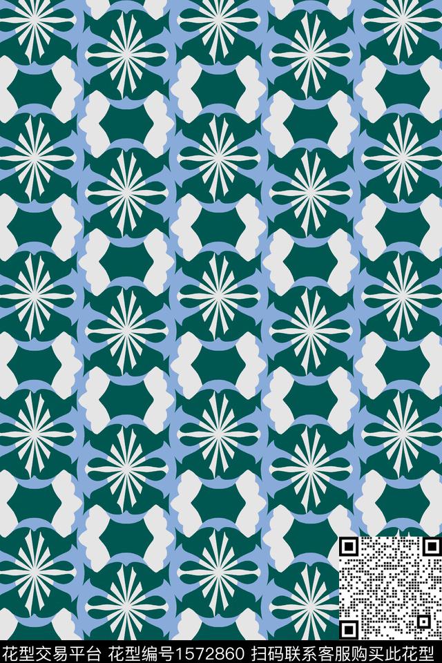 几何花卉休闲连续传统印花华亿平台下载（图片编号: 1572860） - 瓦栏（Walan）