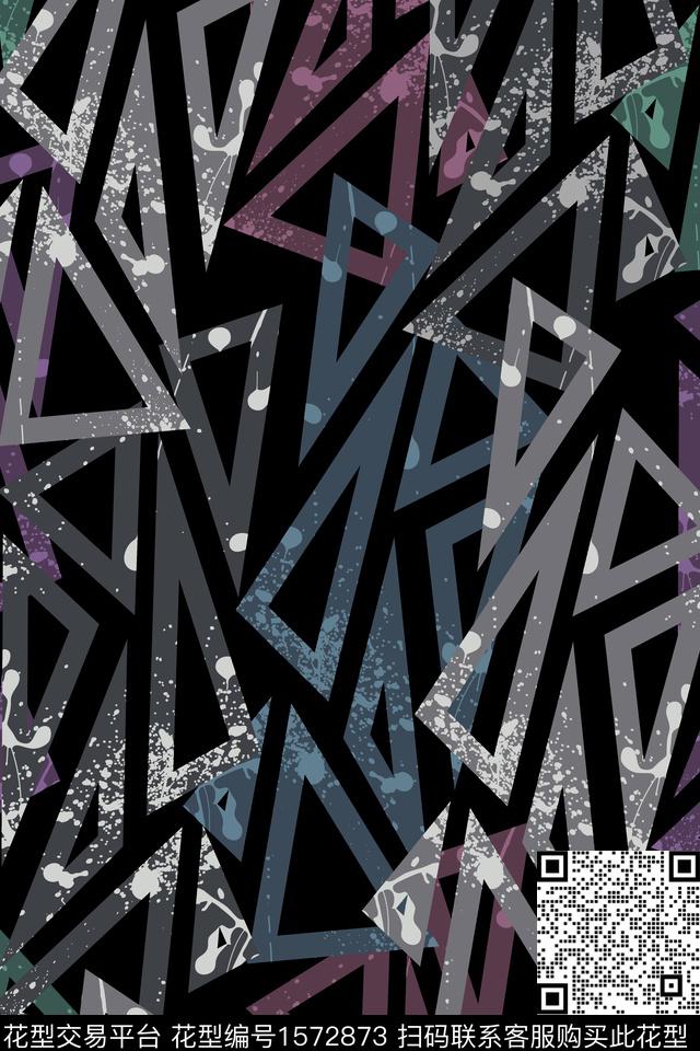 几何泼墨黑底传统印花华亿平台下载（图片编号: 1572873） - 瓦栏（Walan）