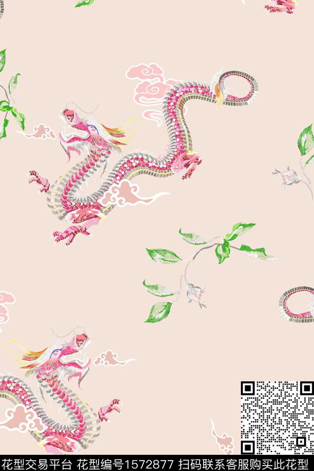 中国风龙花卉数码印花华亿平台下载（图片编号: 1572877） - 瓦栏（Walan）