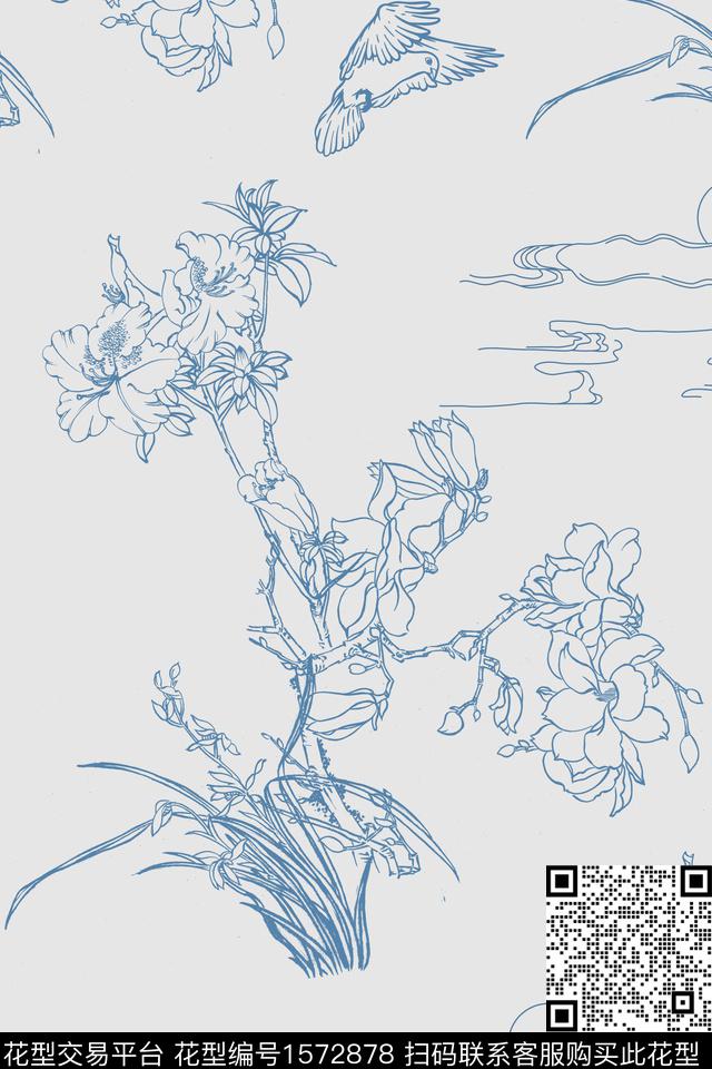 中国风花卉鸟数码印花华亿平台下载（图片编号: 1572878） - 瓦栏（Walan）