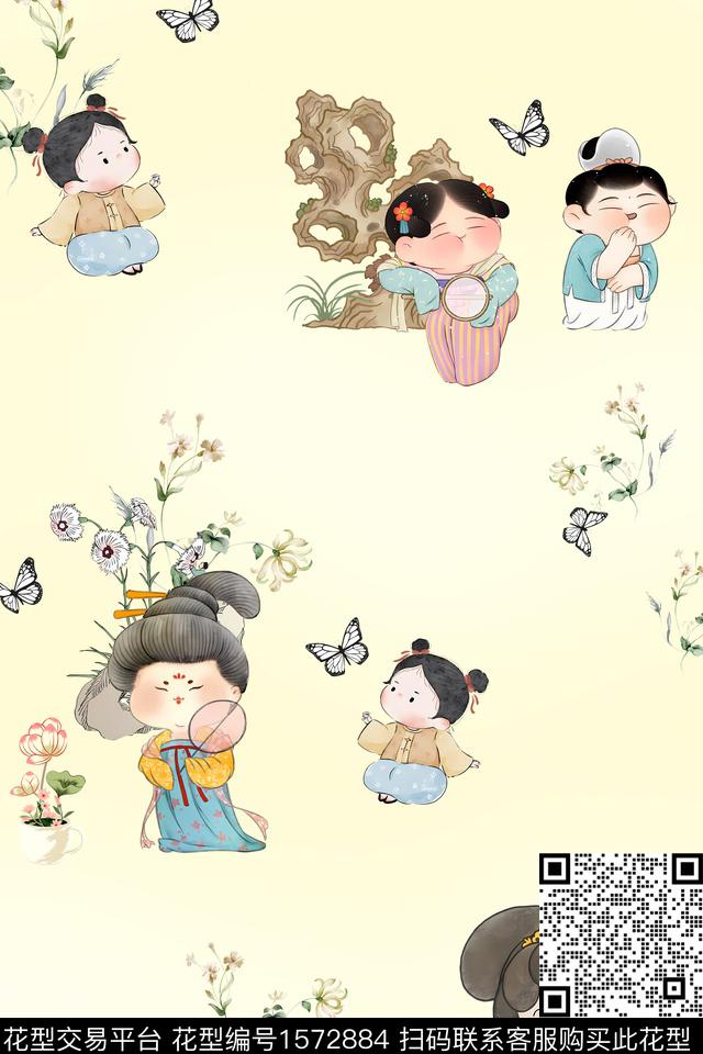 卡通人物古典人物花卉数码印花华亿平台下载（图片编号: 1572884） - 瓦栏（Walan）