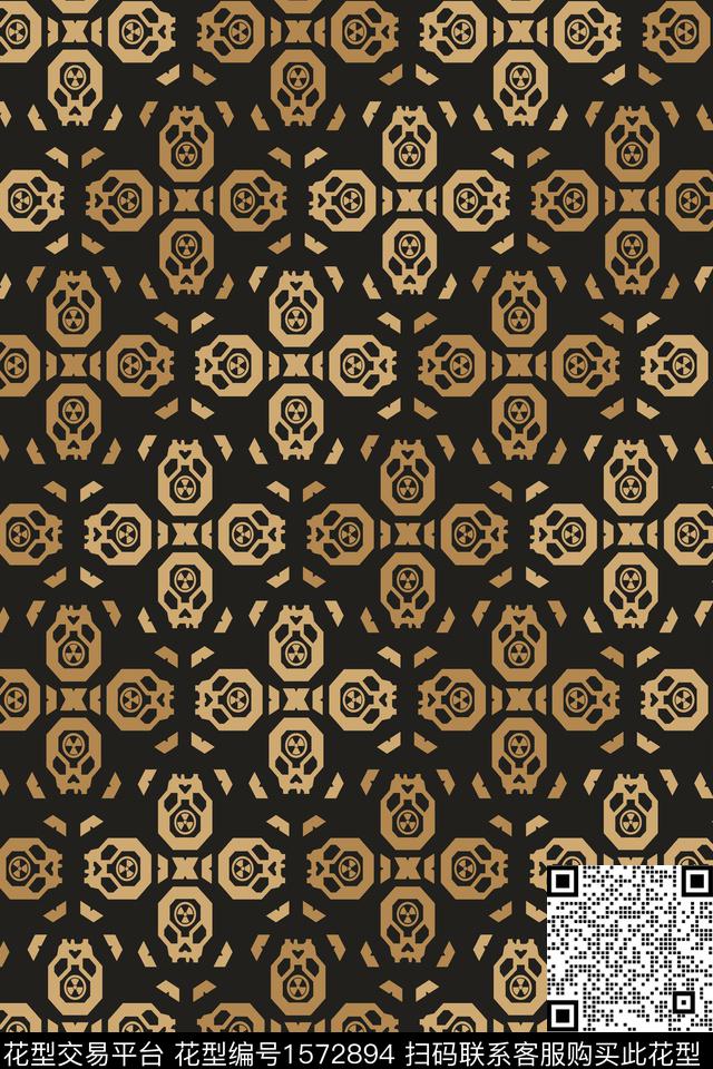 骷髅头几何连续传统印花华亿平台下载（图片编号: 1572894） - 瓦栏（Walan）