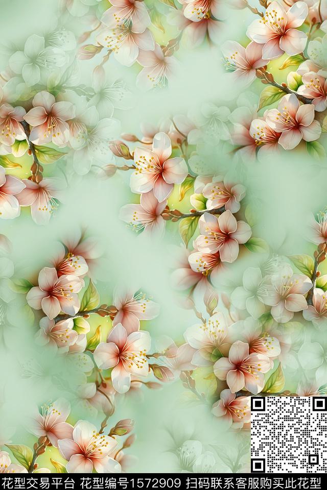 花卉影花跳接数码印花华亿平台下载（图片编号: 1572909） - 瓦栏（Walan）