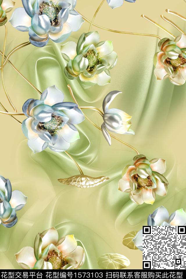 底纹花卉立体花卉数码印花华亿平台下载（图片编号: 1573103） - 瓦栏（Walan）