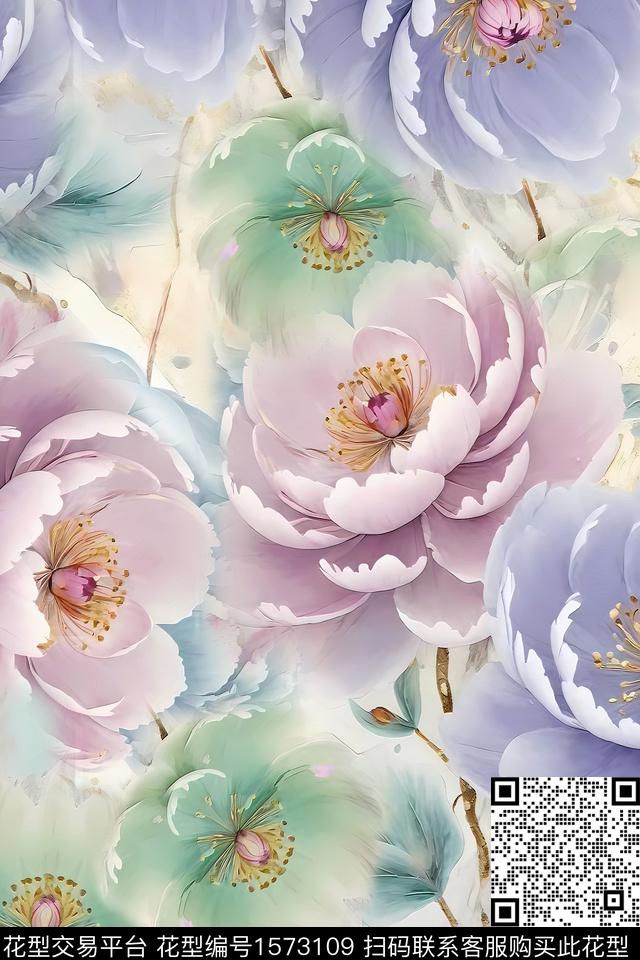 花卉大花跳接数码印花华亿平台下载（图片编号: 1573109） - 瓦栏（Walan）