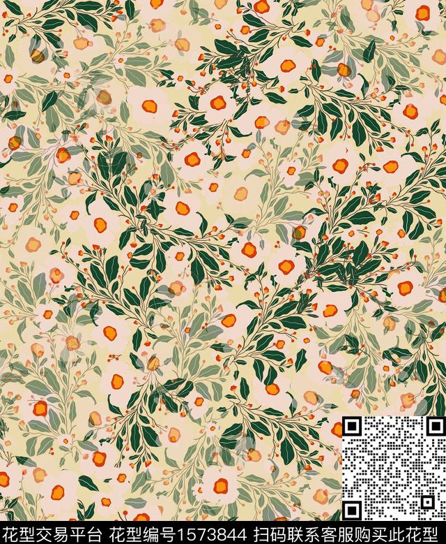 雪纺小碎花连衣裙传统印花华亿平台下载（图片编号: 1573844） - 瓦栏（Walan）