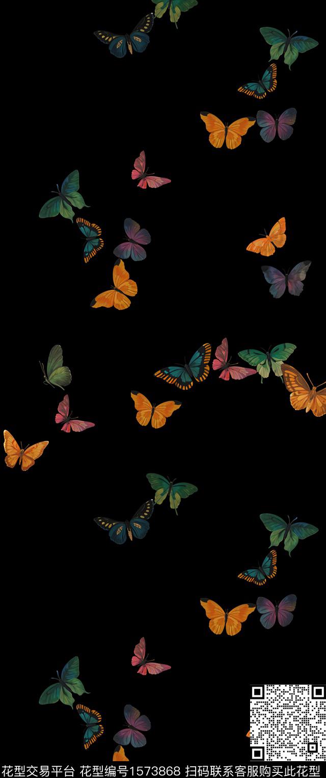 蝴蝶昆虫黑底数码印花华亿平台下载（图片编号: 1573868） - 瓦栏（Walan）