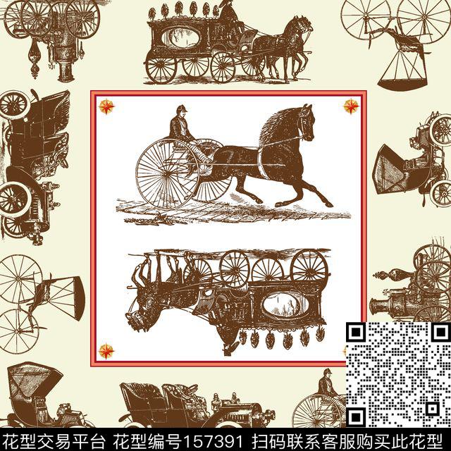 方巾马车方块传统印花华亿平台下载（图片编号: 157391） - 瓦栏（Walan）