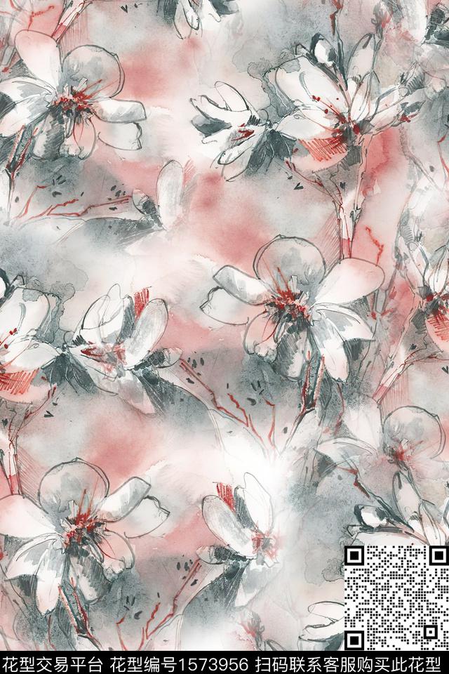 水墨风满版散花数码印花华亿平台下载（图片编号: 1573956） - 瓦栏（Walan）