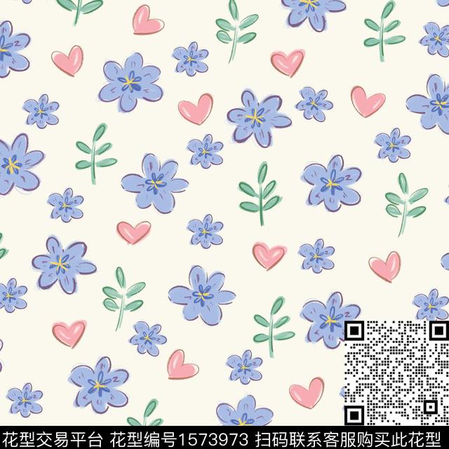 小清新可爱花卉数码印花华亿平台下载（图片编号: 1573973） - 瓦栏（Walan）