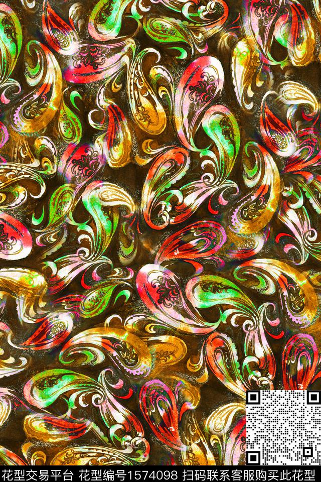 民族风佩斯利数码印花华亿平台下载（图片编号: 1574098） - 瓦栏（Walan）