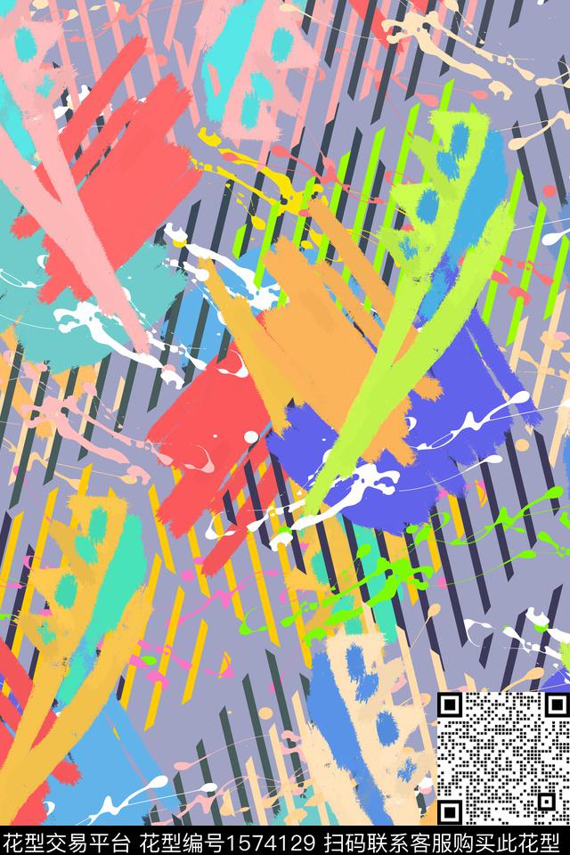 条纹涂鸦数码印花华亿平台下载（图片编号: 1574129） - 瓦栏（Walan）