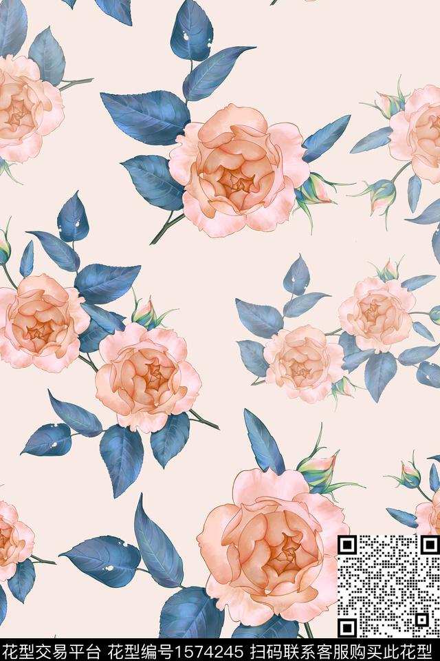 手绘花卉满版散花数码印花华亿平台下载（图片编号: 1574245） - 瓦栏（Walan）