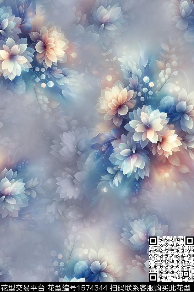 花卉底纹跳接数码印花华亿平台下载（图片编号: 1574344） - 瓦栏（Walan）