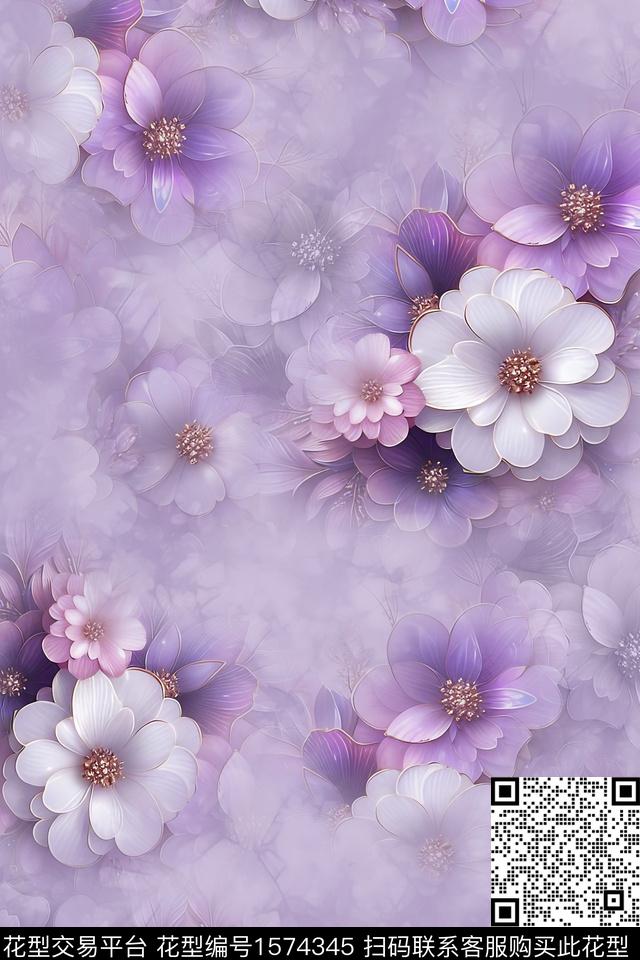 花卉底纹跳接数码印花华亿平台下载（图片编号: 1574345） - 瓦栏（Walan）