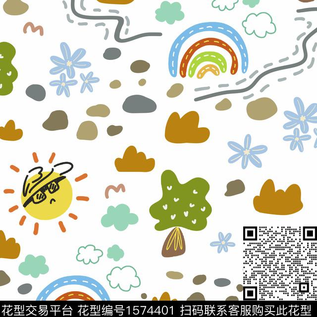 彩虹卡通太阳传统印花华亿平台下载（图片编号: 1574401） - 瓦栏（Walan）