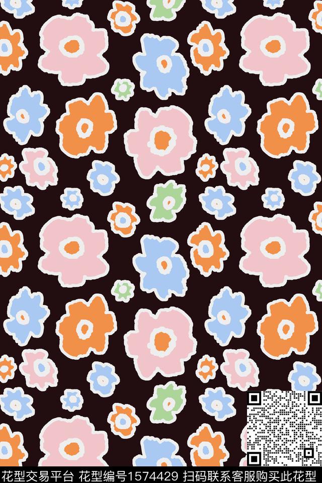 黑底花卉花卉小碎花数码印花华亿平台下载（图片编号: 1574429） - 瓦栏（Walan）