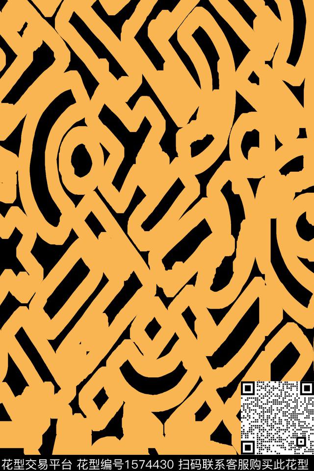 黑底涂鸦黑底花卉传统印花华亿平台下载（图片编号: 1574430） - 瓦栏（Walan）