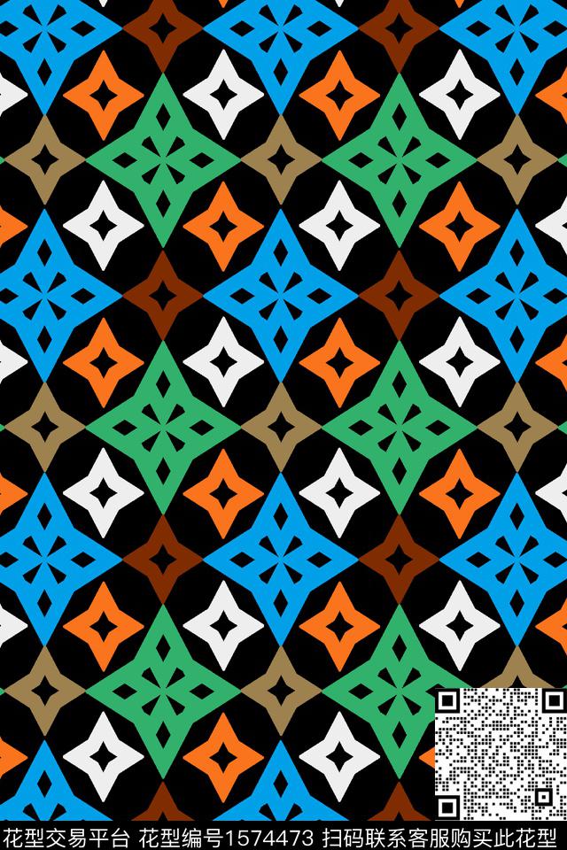 几何星星黑底传统印花华亿平台下载（图片编号: 1574473） - 瓦栏（Walan）