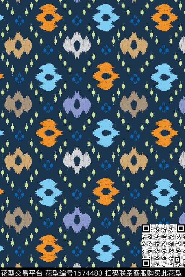 民族风笔触连续数码印花华亿平台下载（图片编号: 1574483） - 瓦栏（Walan）